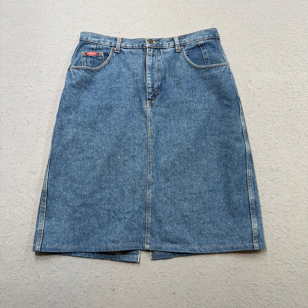 Vintage Carrera Midi Skirt Women's 36 Blue Denim High Rise Back Slit Italy Made